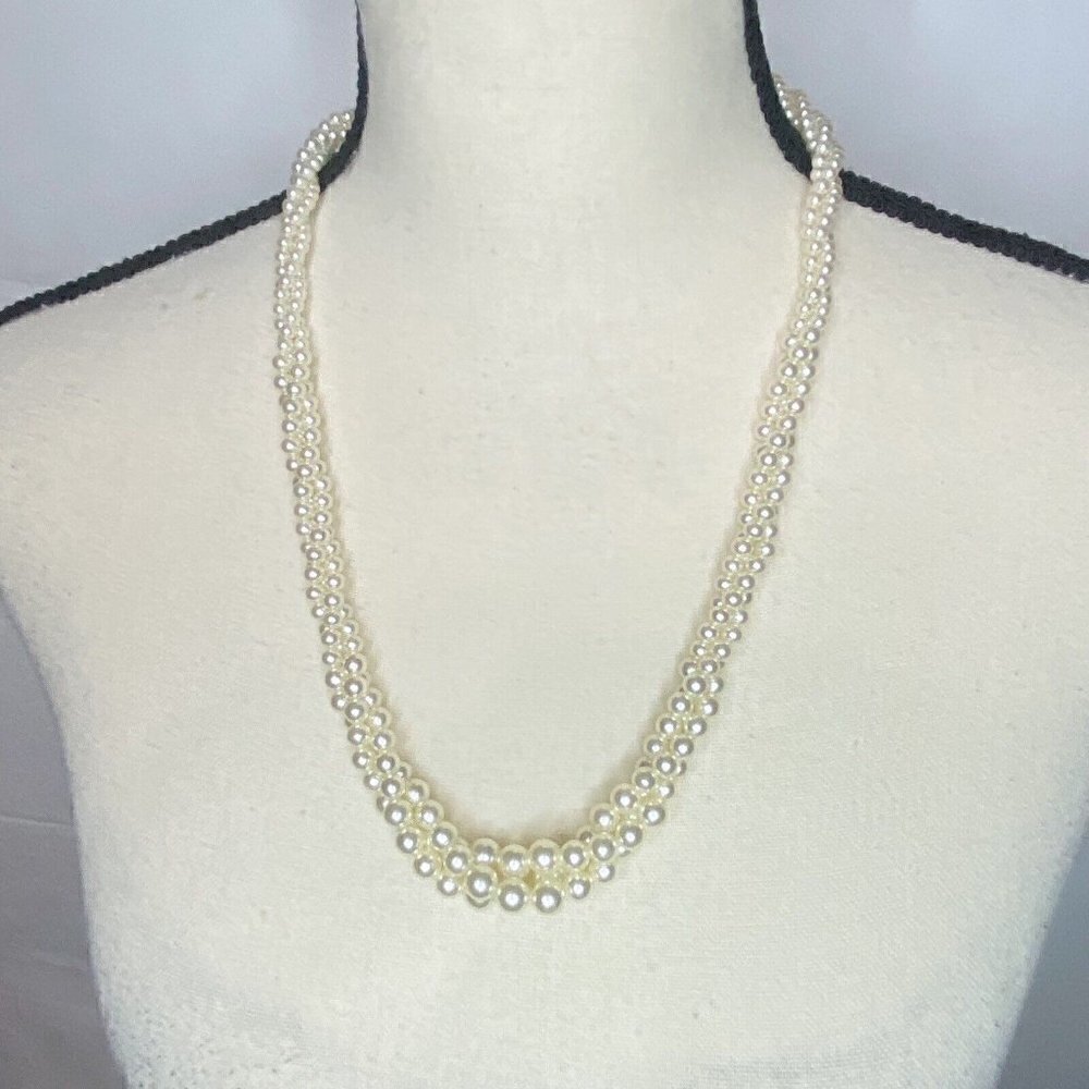 Napier Faux Pearls Twisted Triple Strand Torsade Necklace Hook Clasp Vintage 22”